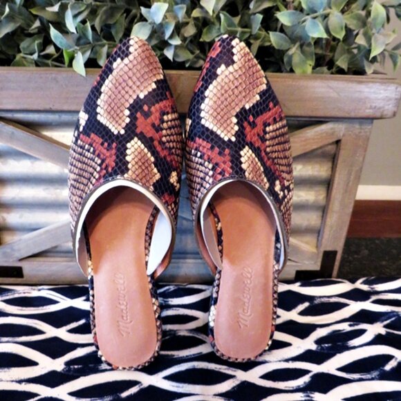 New Madewell Remi Spiced‎ Snake Embossed Leather Mules 6.5 - Picture 1 of 9